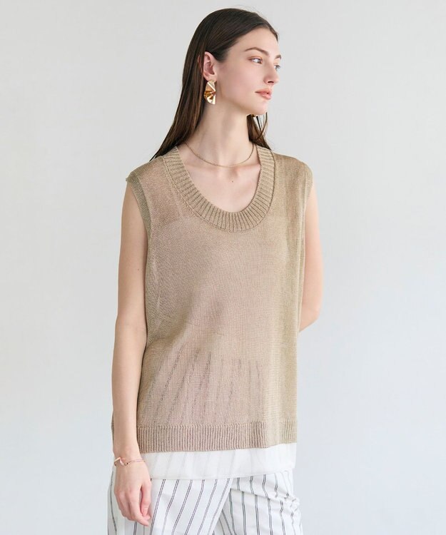 BEIGE， MORION / リネン レイヤードニット Flax×Ecru