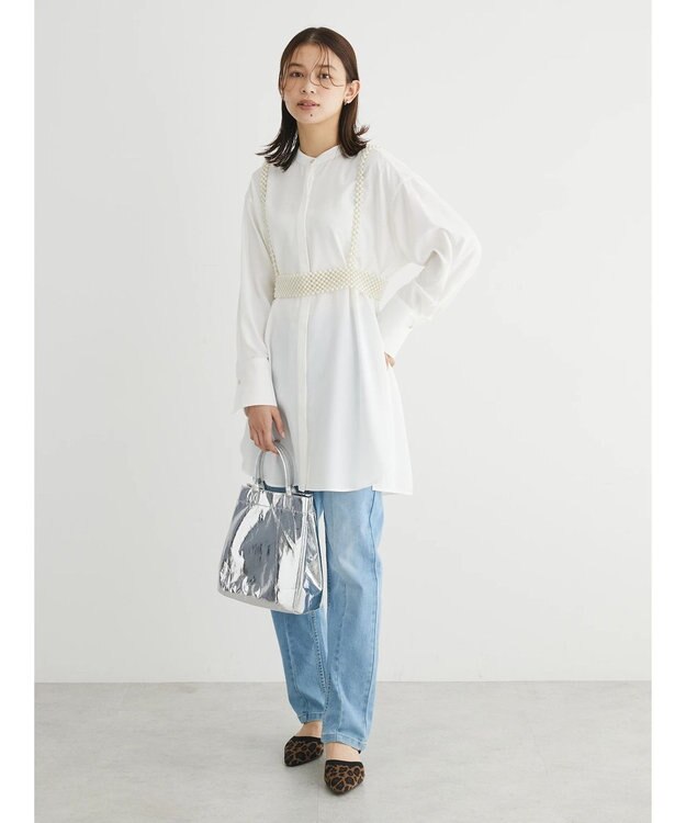 Green Parks イージーケア　比翼ボタンチュニック Off White