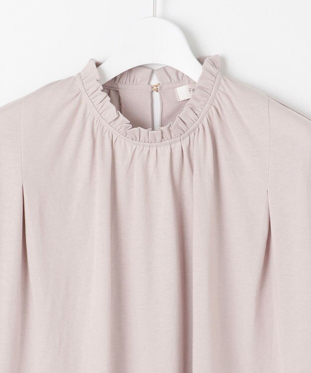 Feroux 【UVケア】スタンドネックフレンチスリーブ Tシャツ グレージュ系