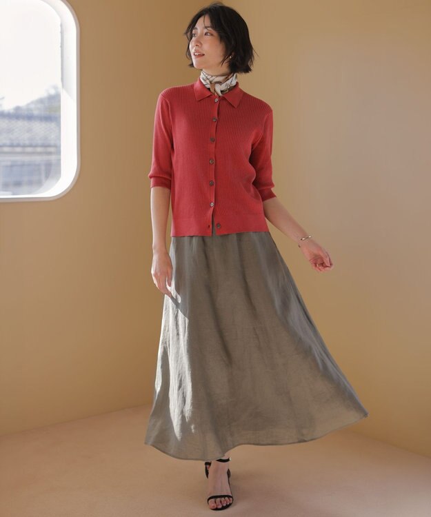 J.PRESS LADIES LINEN COTTON ポロ ニット ルビーレッド系