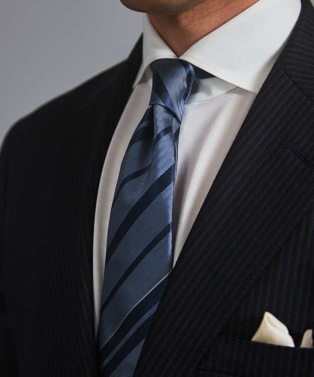 GOTAIRIKU  GOTAIRIKU別注【日本製】シルク ネクタイ_レジメンタル柄 サックスブルー×ブルー