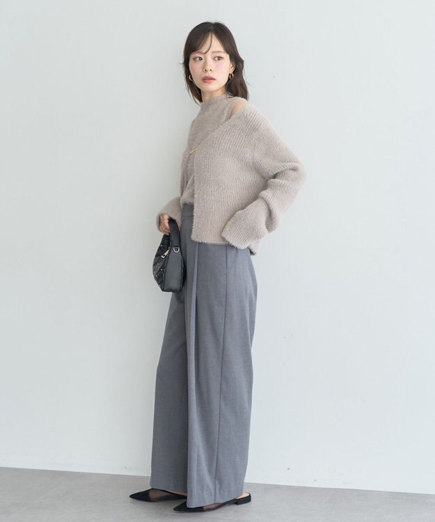 earth music&ecology SET2点チャーム付きシャギーニット＋インナー Light Beige