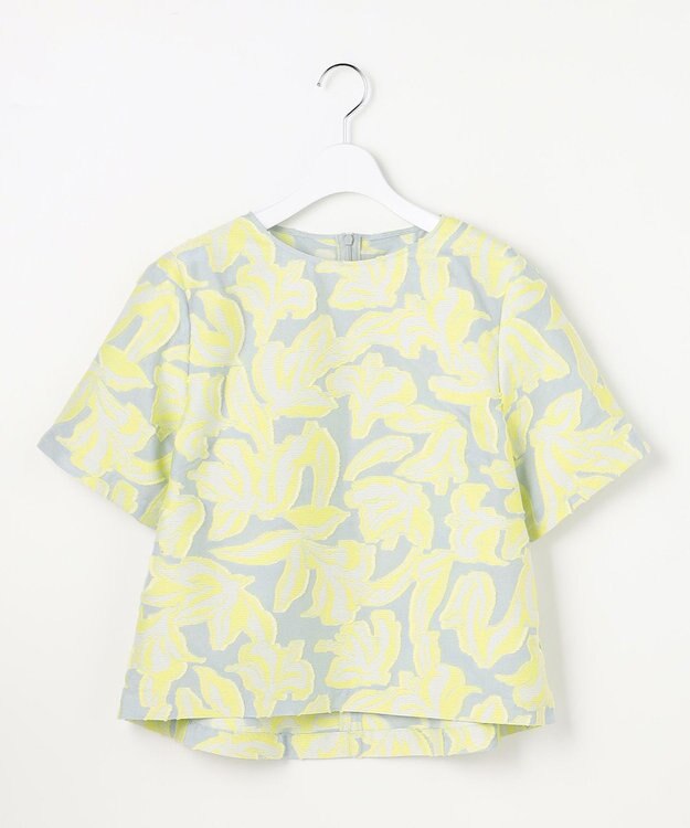 自由区 リーフモチーフカットジャガード ブラウス ペールブルー×イエロー
