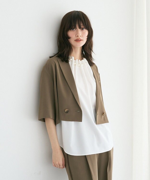 YECCA VECCA パールタックフレンチスリーブブラウス Off White