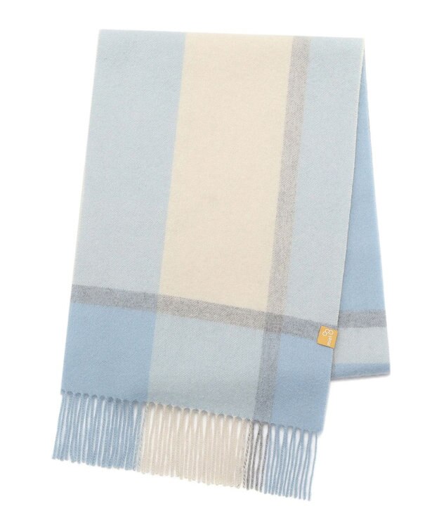 MOONBAT WEB限定【洗える】ミエル (miel) カシミヤ100％ チェックマフラー ペールスカイ