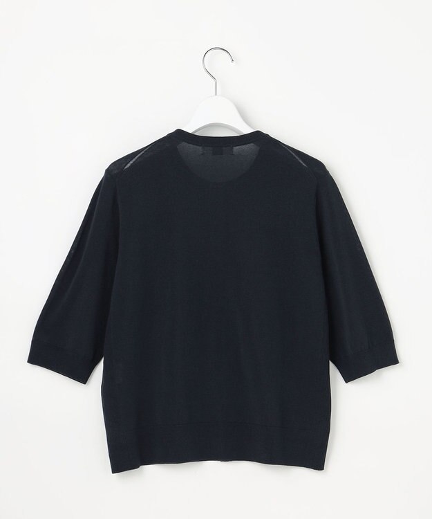J.PRESS LADIES COTTON ACETATE DRY クルーネック カーディガン ネイビー系