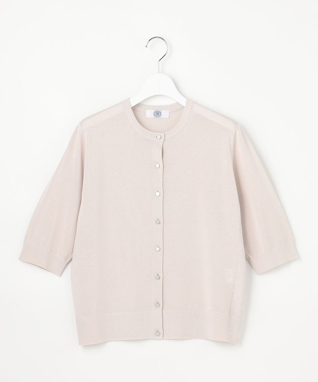 J.PRESS LADIES COTTON ACETATE DRY クルーネック カーディガン グレージュ系