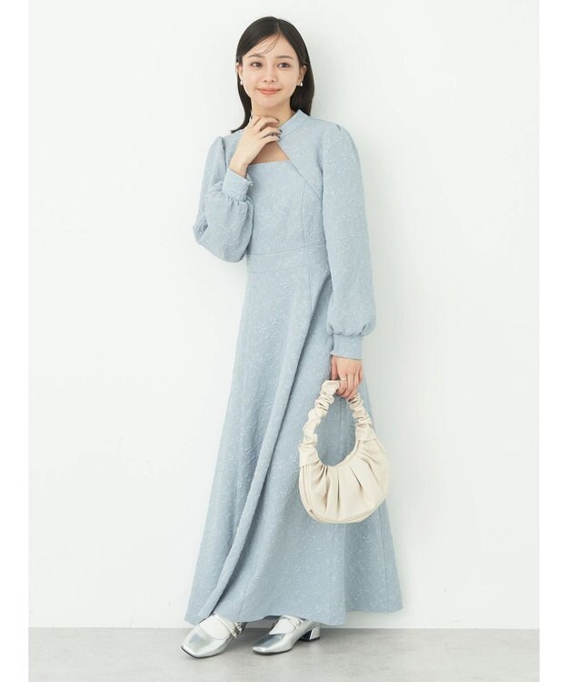 earth music&ecology ＳＥＴ２点ジャガードボレロ＋ワンピース Grayish Blue