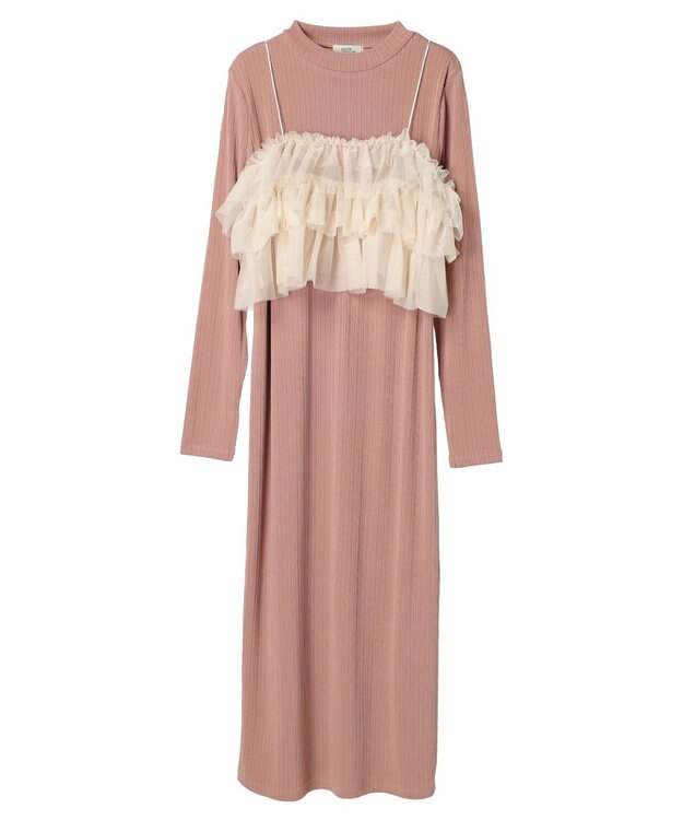 earth music&ecology ＳＥＴ２点リブワンピース＋チュールビスチェ Dark Pink