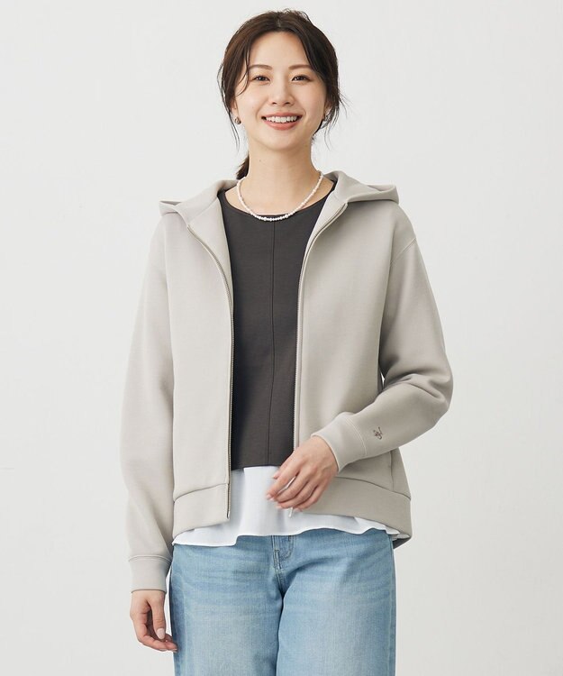 J.PRESS LADIES ダンボールジャージー ジップアップ パーカー グレージュ系
