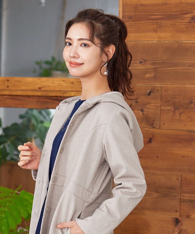 Tiaclasse ウール調フレアフードコート グレージュ