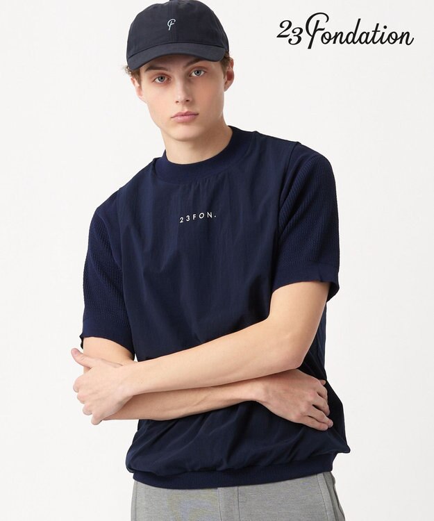 23区GOLF 【23Fondation/MEN】レイヤード風 コンビモックネック ネイビー系