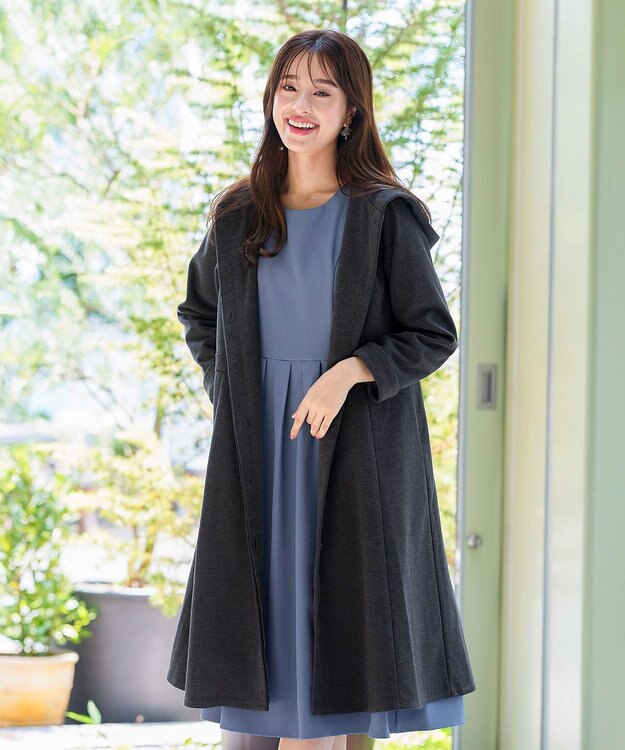 Tiaclasse ウール調フレアフードコート チャコールグレー