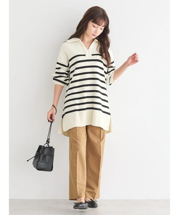 AMERICAN HOLIC バイパチ衿付きニットチュニック Ivory