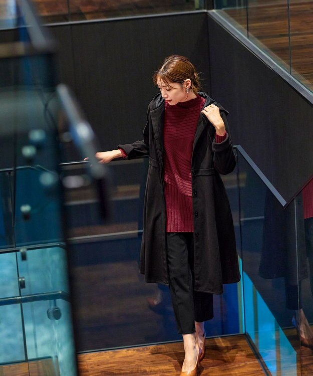 Tiaclasse ウール調フレアフードコート ブラック