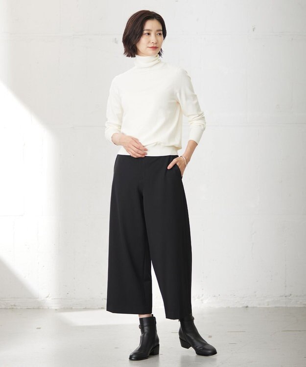 J.PRESS LADIES 【WEB限定カラーあり・洗える】T/Rアルガンシルク ワイド パンツ ブラック系