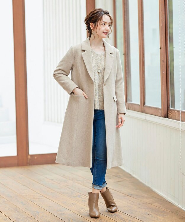 Tiaclasse L 【洗える】表情豊かなVネックMIX糸オーバーニット ベージュ