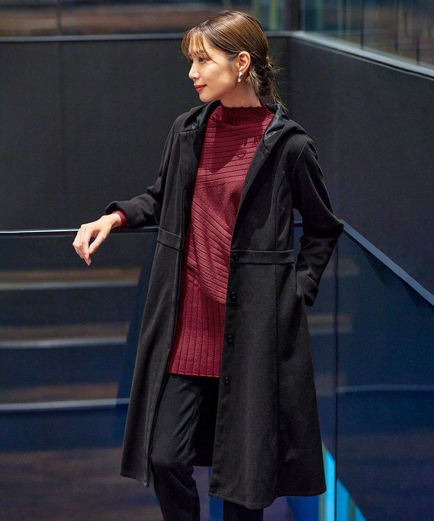 Tiaclasse ウール調フレアフードコート ブラック