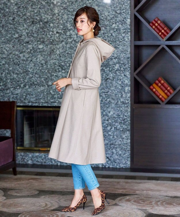 Tiaclasse ウール調フレアフードコート グレージュ