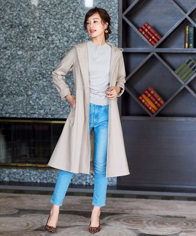 Tiaclasse ウール調フレアフードコート グレージュ