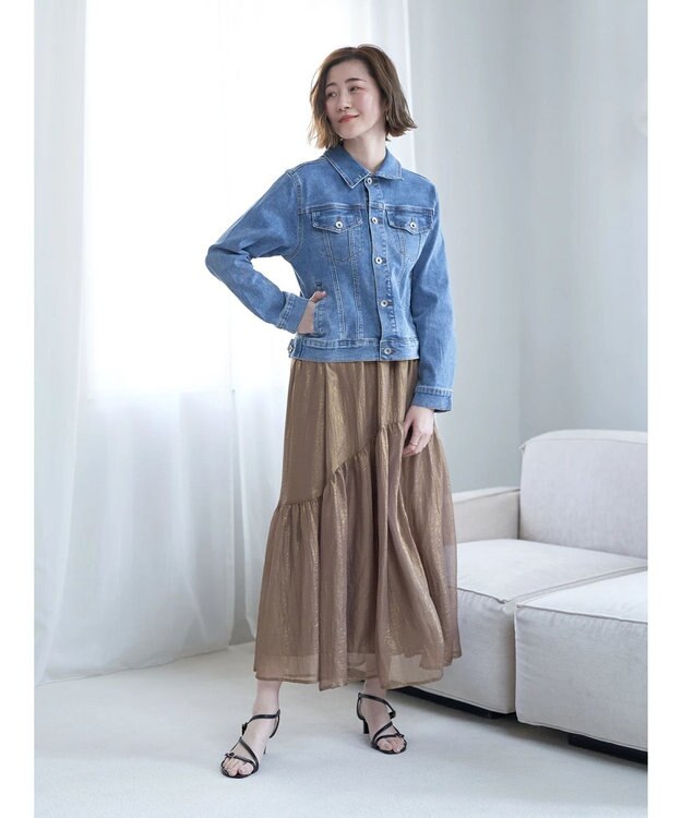 YECCA VECCA 箔プリントシアーギャザースカート Brown