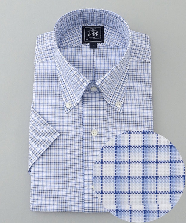 J.PRESS MEN 【EXTRA COMFORT / 形態安定・ストレッチ・抗菌防臭・速乾】ピンオックス ファンシーチェック 半袖シャツ/B.D. サックスブルー系3