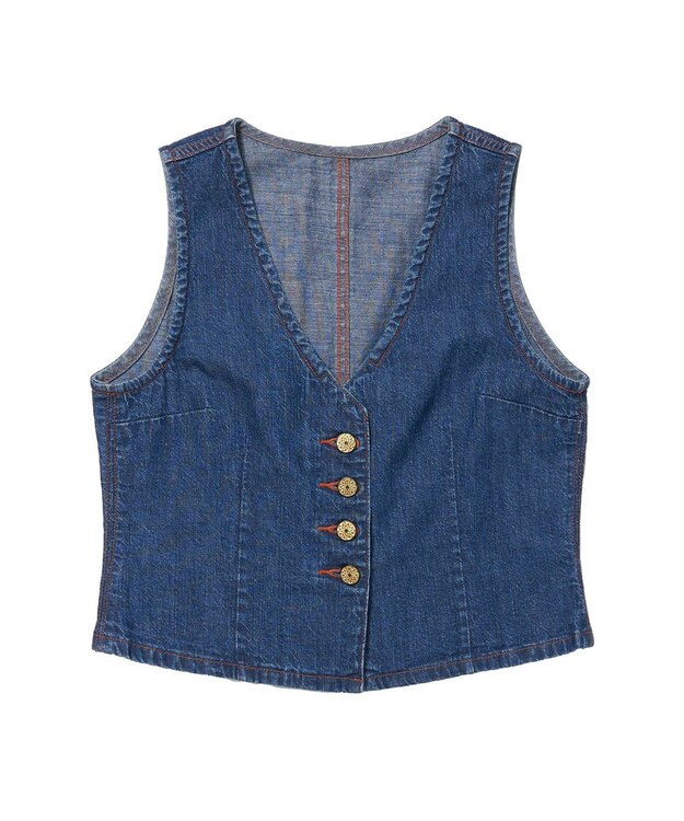 woadblue 【157】Short GILET デニムジレ VINTAGE BLUE