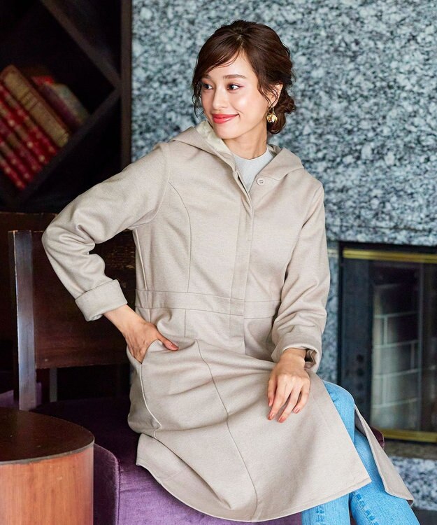 Tiaclasse ウール調フレアフードコート グレージュ