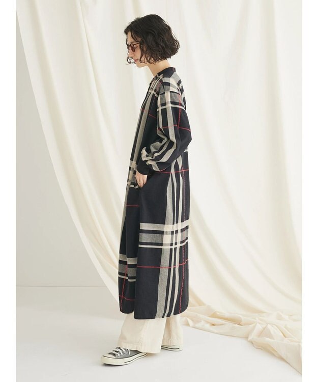 CRAFT STANDARD BOUTIQUE 先染めチェック（大）バンドカラー袖ＲＩＢ　ＯＰ Black