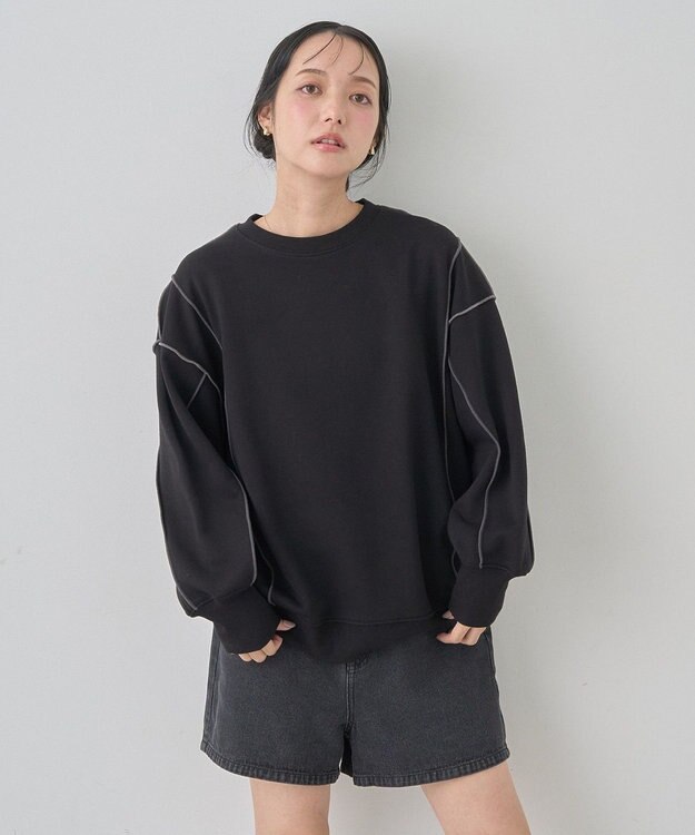 earth music&ecology 配色ルーズチュニック Black