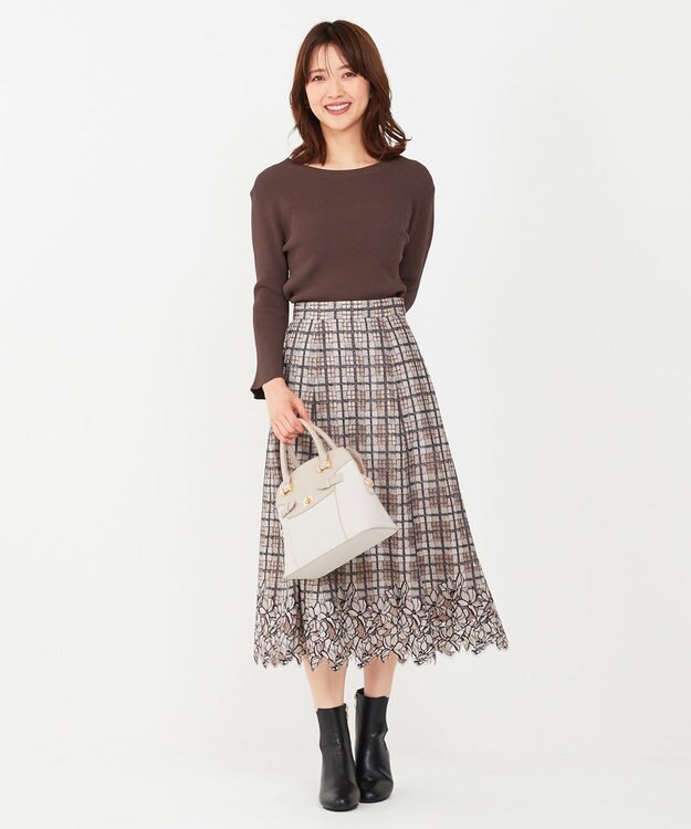 ANY SIS 【洗える】フラワーレースチェックパネル スカート アイボリー系