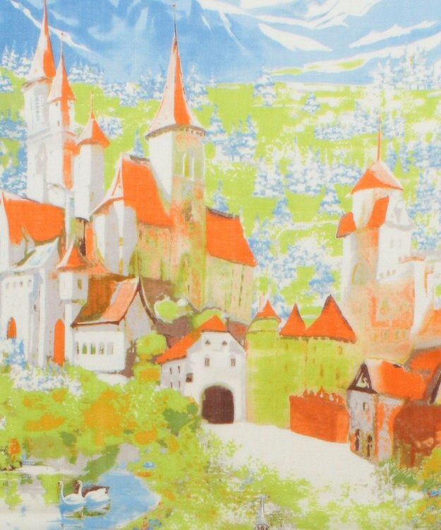 MOONBAT Hanato(ハナト) シルクウールストール ノイシュヴァンシュタイン城／幅60cm サックスブルー