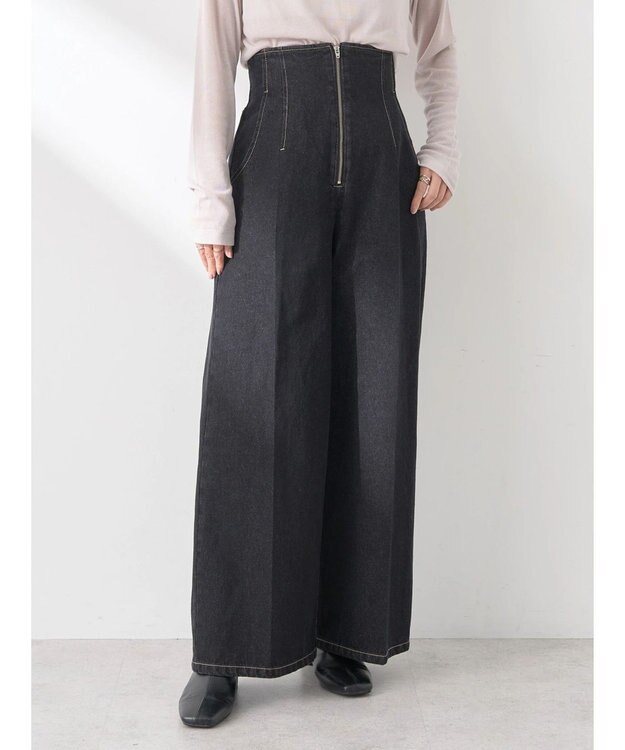 earth music&ecology フロントジップデニムパンツ Black