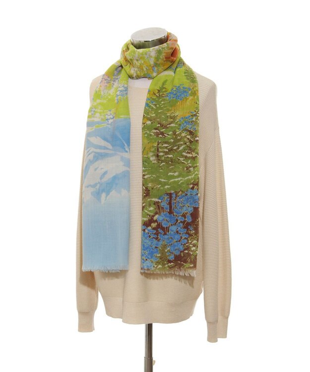 MOONBAT Hanato(ハナト) シルクウールストール ノイシュヴァンシュタイン城／幅60cm サックスブルー