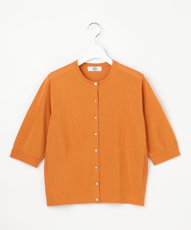 J.PRESS LADIES COTTON ACETATE DRY クルーネック カーディガン サニーオレンジ系