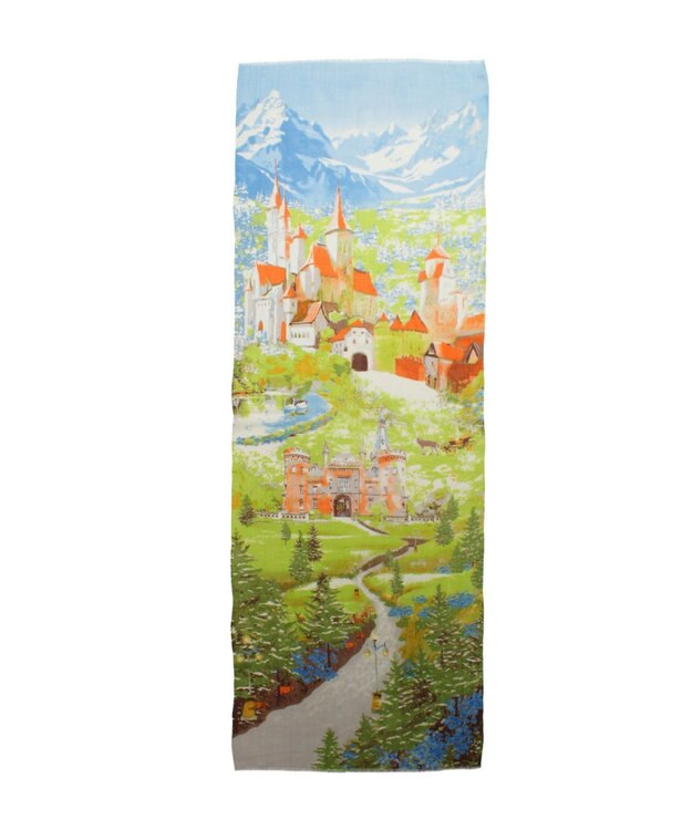 MOONBAT Hanato(ハナト) シルクウールストール ノイシュヴァンシュタイン城／幅60cm サックスブルー