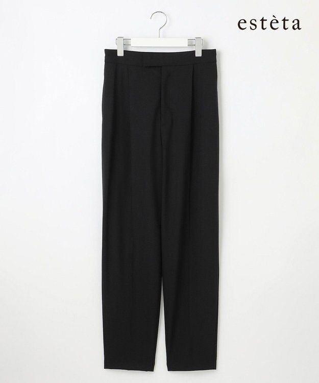 23区 【エステータ】ウールトロドライストレッチ タックテーパード パンツ ブラック