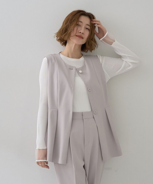 YECCA VECCA パールペプラムジレ Gray Beige