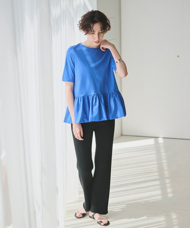 #Newans 【撥水・吸水速乾】コンビネーションペプラムチュニックカットソー ブルー系