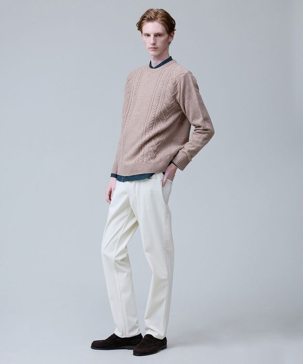 J.PRESS MEN ウール×カシミヤの上質素材【Cash Lamb's Wool】ケーブルクルーネック ニット_25年モデル ベージュ系