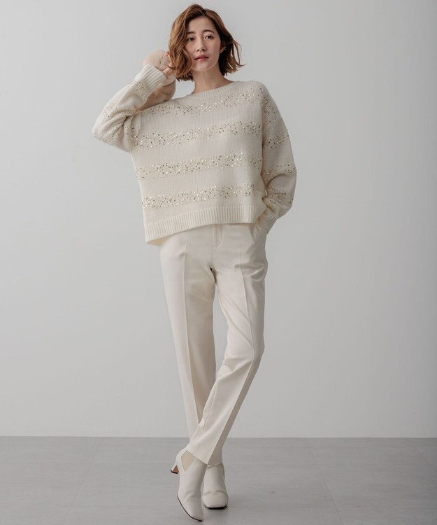 23区 【Oggi2月号掲載/洗える】ウォームストレッチ テーパード パンツ アイボリー系