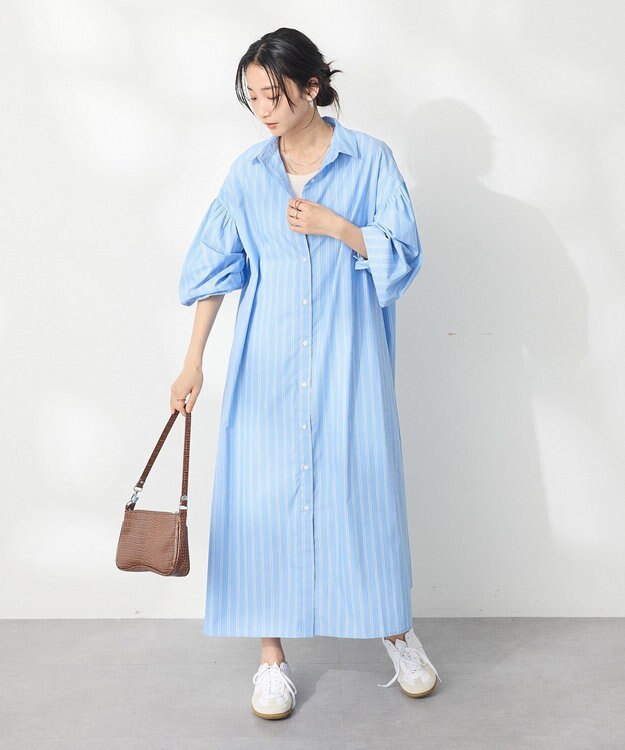 CRAFT STANDARD BOUTIQUE シワ軽減 /イージーケアシャツワンピース Stripe Sax