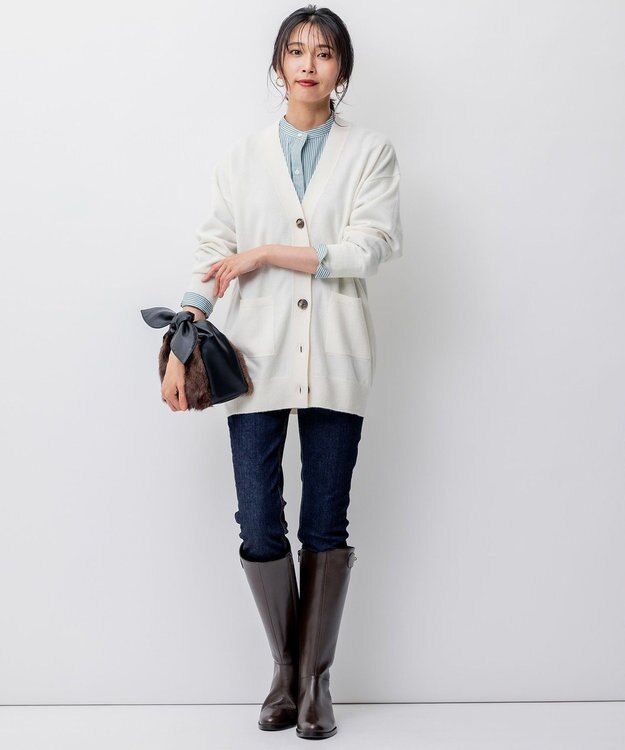 23区 S 【洗える】CANCLINI バンドカラー シャツ グリーンストライプ