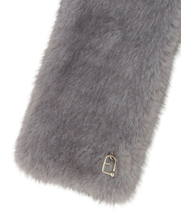 MOONBAT FURLA（フルラ）差し込みファーティペット マフラー アーチロゴ フェイクファー ダークグレー