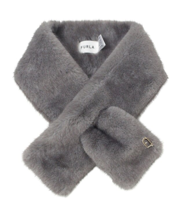 MOONBAT FURLA（フルラ）差し込みファーティペット マフラー アーチロゴ フェイクファー ダークグレー