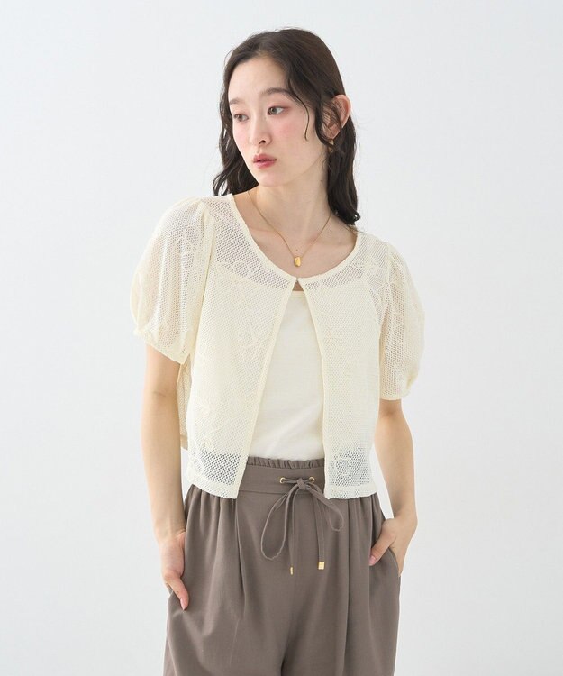 earth music&ecology フラワーコード刺繍カーディガン Ivory