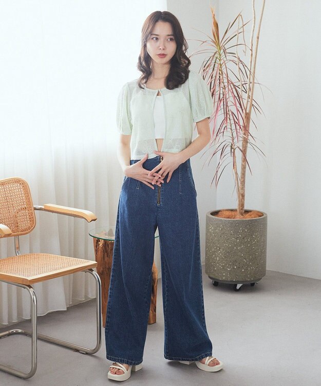 earth music&ecology フラワーコード刺繍カーディガン Mint