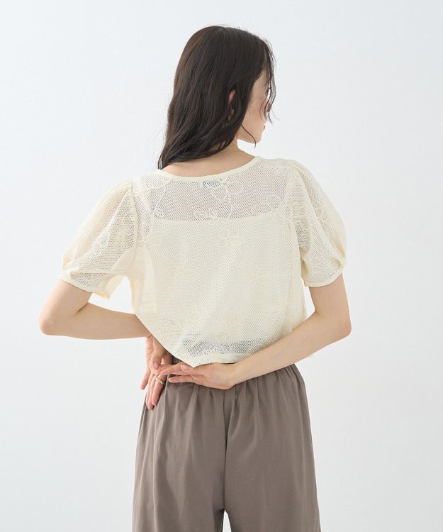 earth music&ecology フラワーコード刺繍カーディガン Ivory