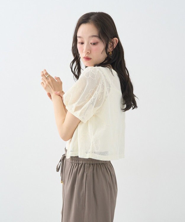 earth music&ecology フラワーコード刺繍カーディガン Ivory