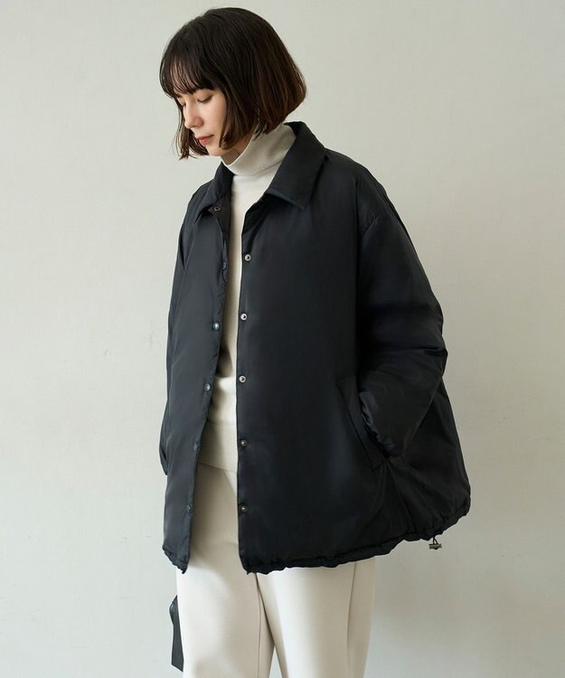 UNFILO L 【自宅で洗濯OK / ファー襟取り外し可能】TAIONコラボ ボア襟 リバーシブルダウン ブラック